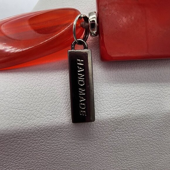 Long Handmade Titto Red Carnelian Colored Bead Slab Silver Station Necklace Fall - Picture 5 of 9